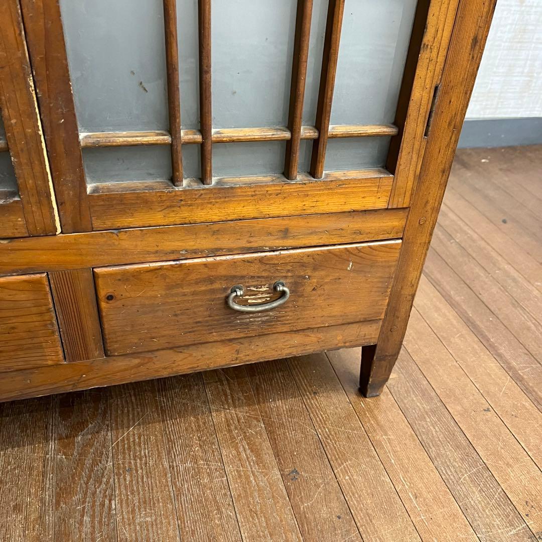 【アンティーク】昭和レトロ ガラス戸棚 食器棚 小引出し キャビネット 古家具