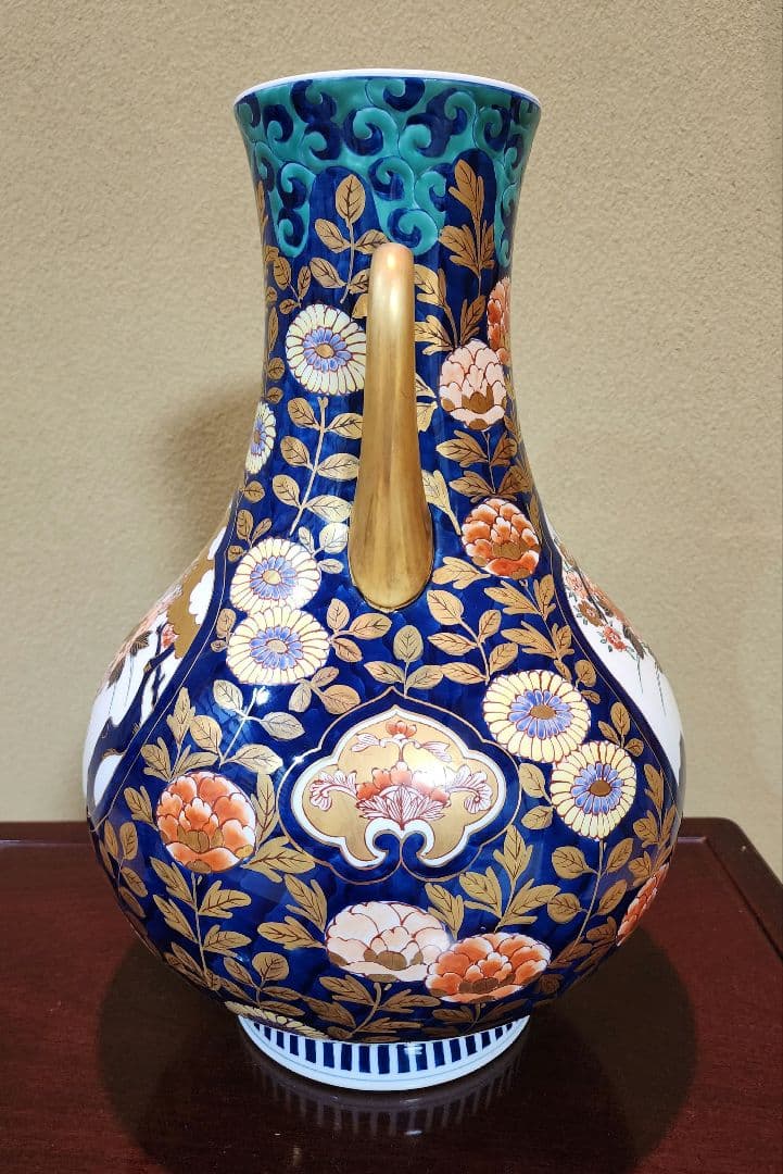 有田焼 大型 花柄陶器花瓶 藤井錦彩 金欄手様式