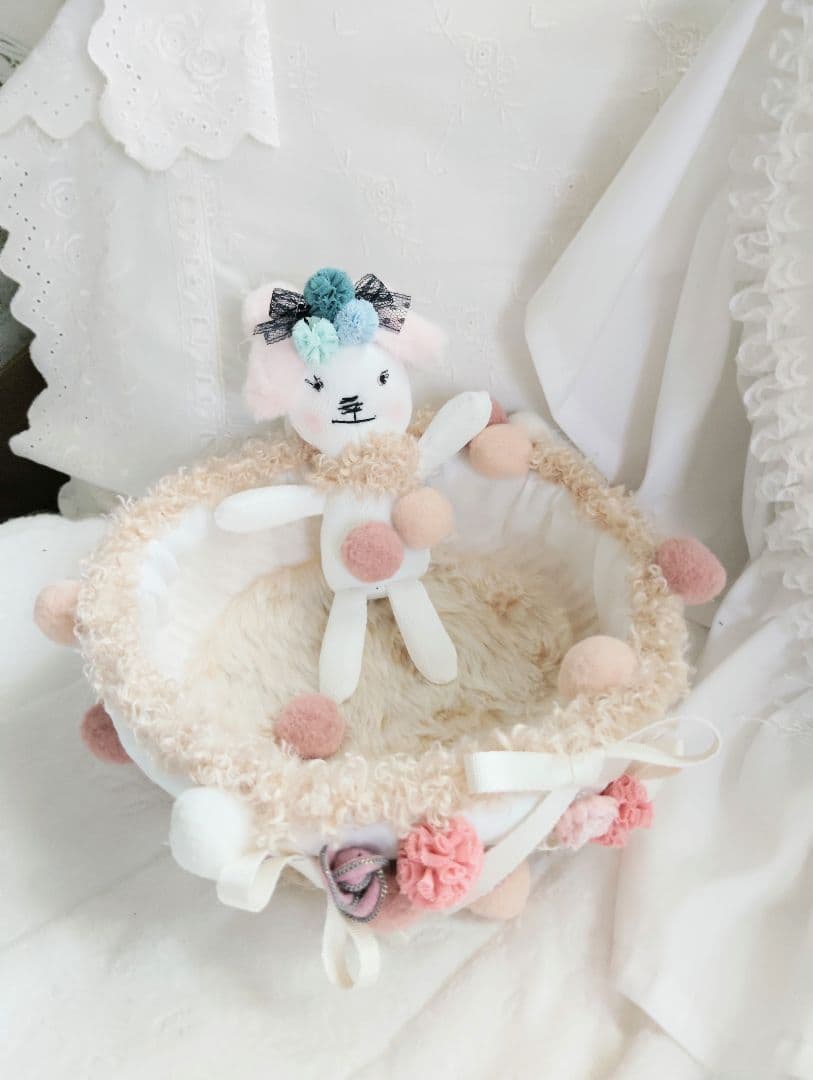 お世話してね❤生後１日子猫ちゃん♡バスケットとクマたん♡アートドール♡ぬいぐるみ