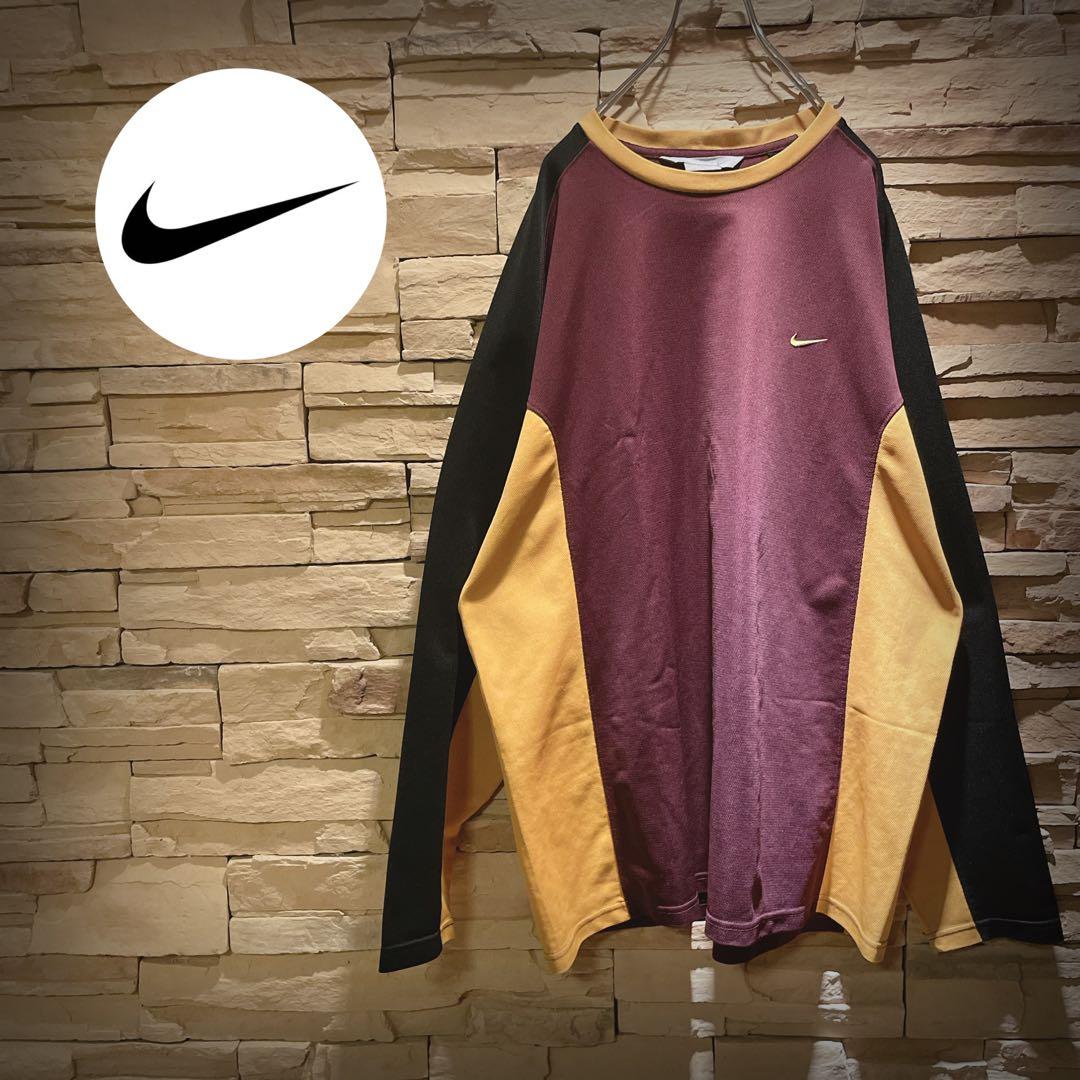 【絶妙配色】y2k/NIKEナイキ/長袖トレーニングウェア刺繍ロゴ/ブラウンXL