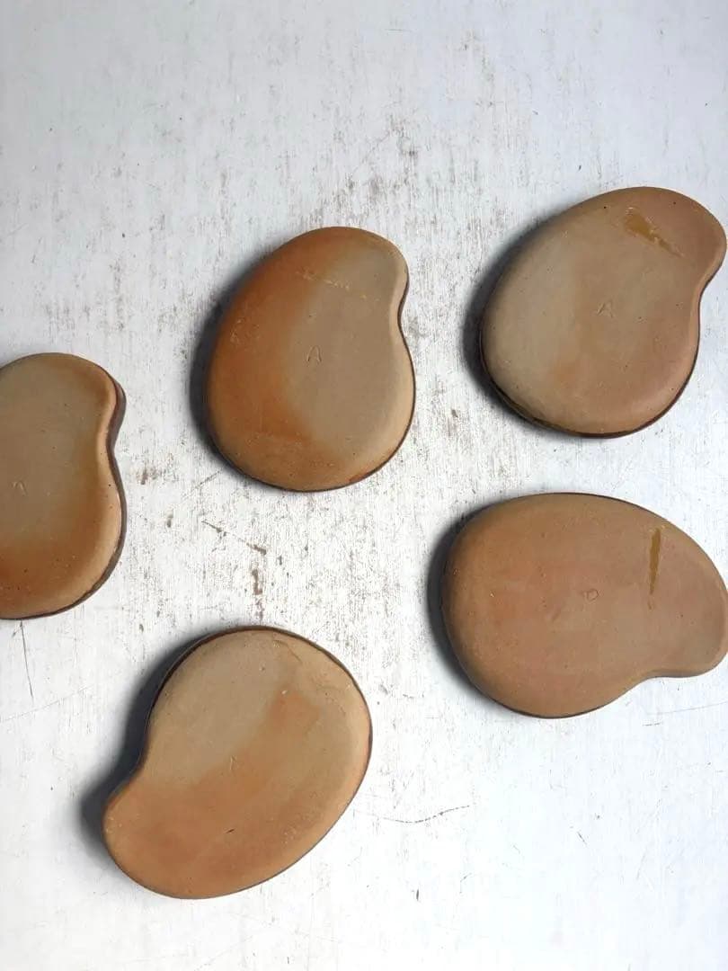 813 民芸 備前焼 作家作品 銘有 ヴィンテージ 豆皿 そら豆型小皿 5枚組