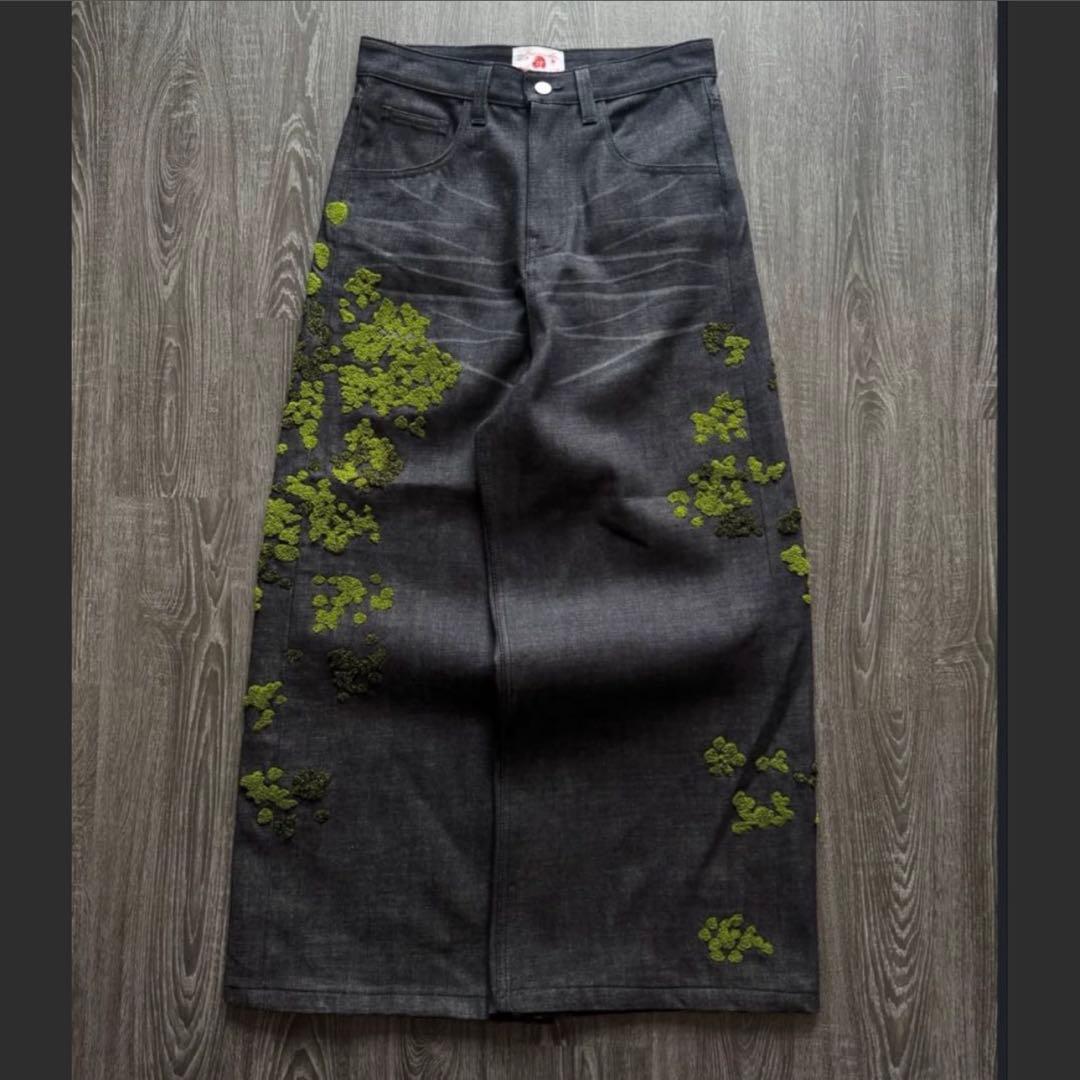 Feinicko 刺繍デザイン リジットデニム 濃紺 Msize