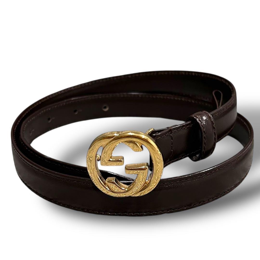 極美品 GUCCI グッチ インターロッキング ベルト レディース GGバックル