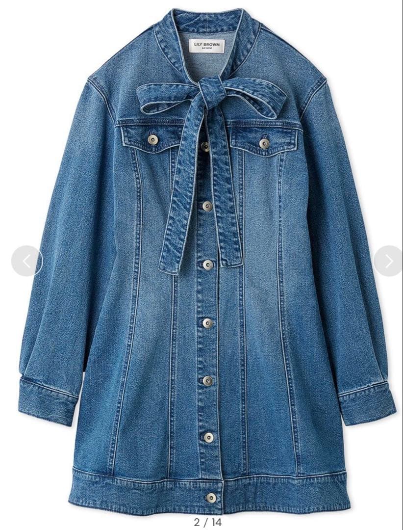 リリーブラウン Lily Brownリボン付きデニムシャツワンピース