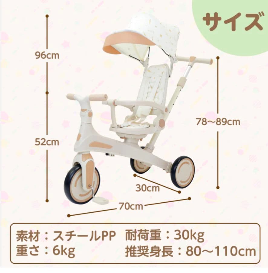 【新品】多機能三輪車 イエロー 7in1 折りたたみ式 安全設計1歳〜5歳