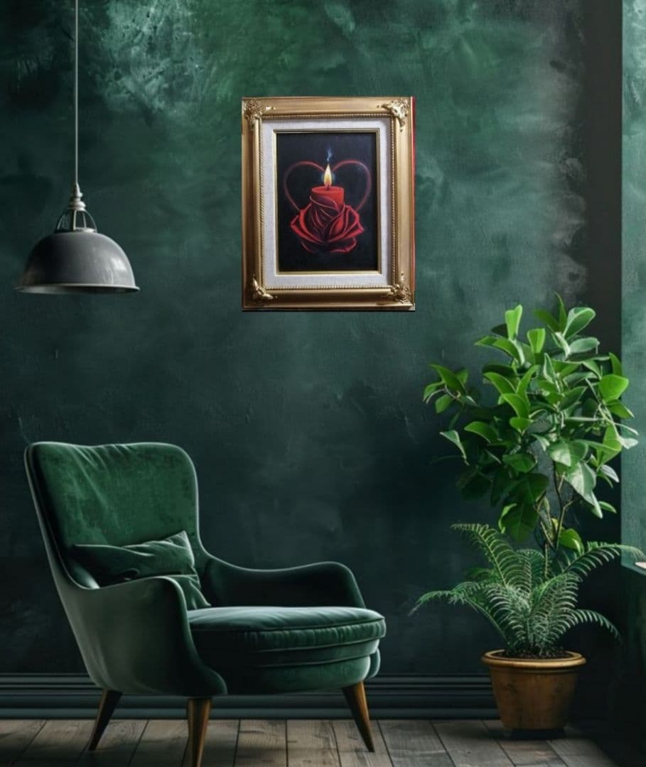 絵画　油絵　額縁　キャンバス　薔薇 ローソク　原画