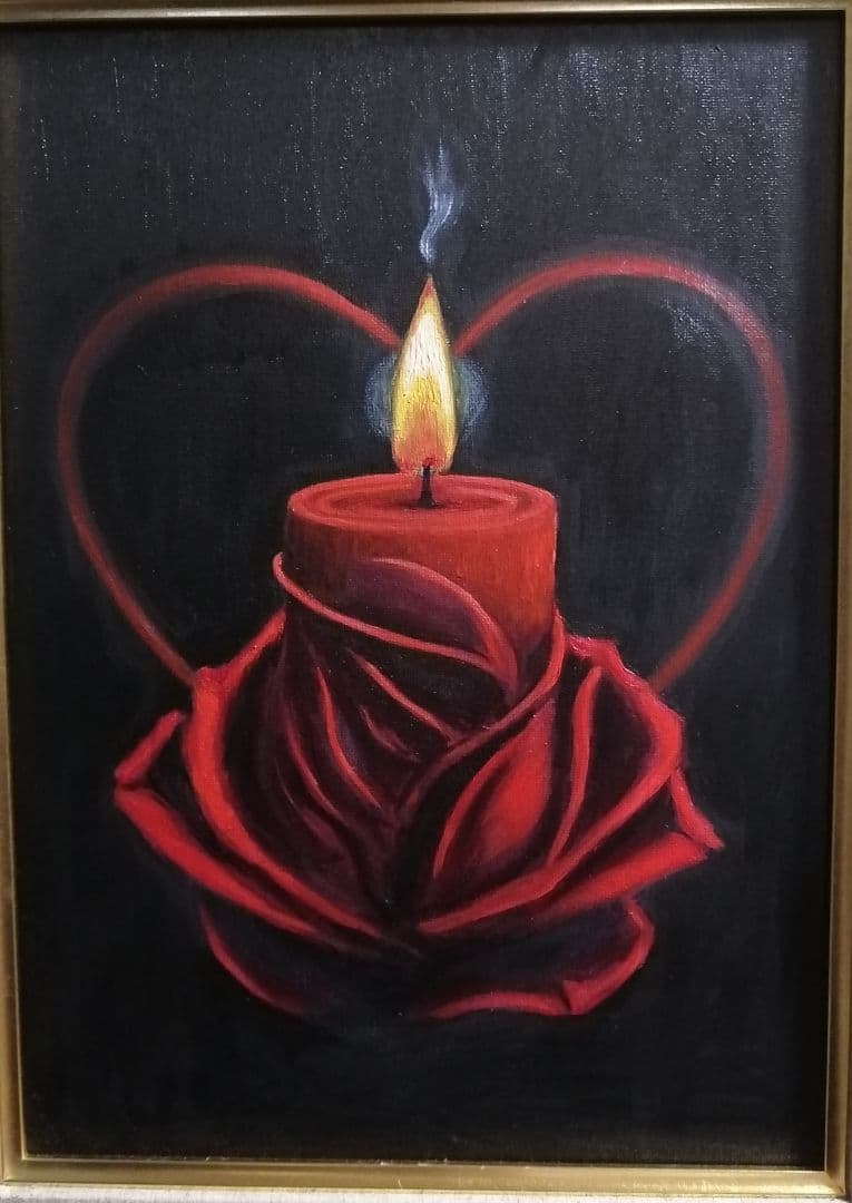 絵画　油絵　額縁　キャンバス　薔薇 ローソク　原画