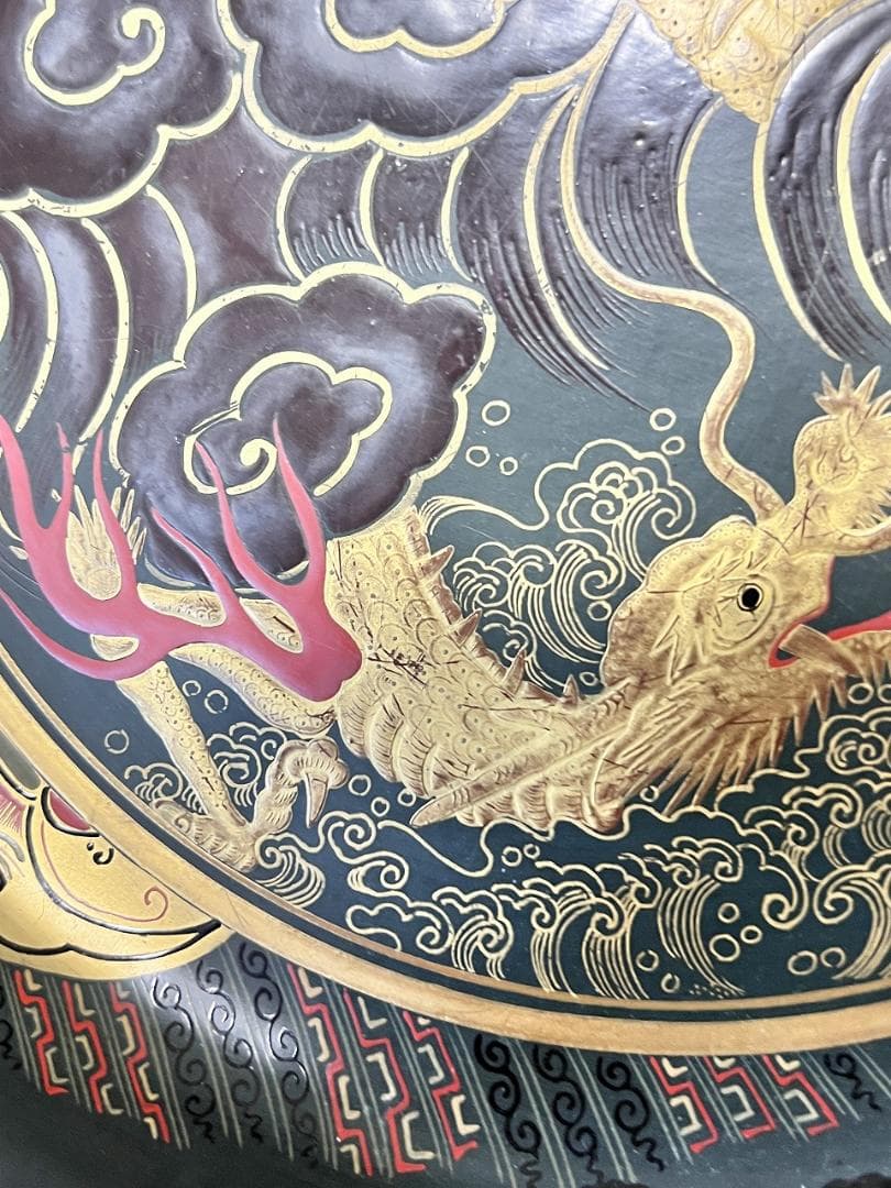 金蒔絵龍虎紋入れ子盆　一対　共箱　幕末～明治期