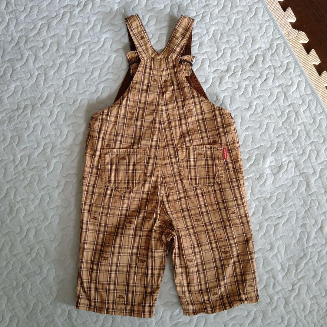 美品　ミキハウス　６分丈　オーバーオール　チェック　日本製　現行品　90 100