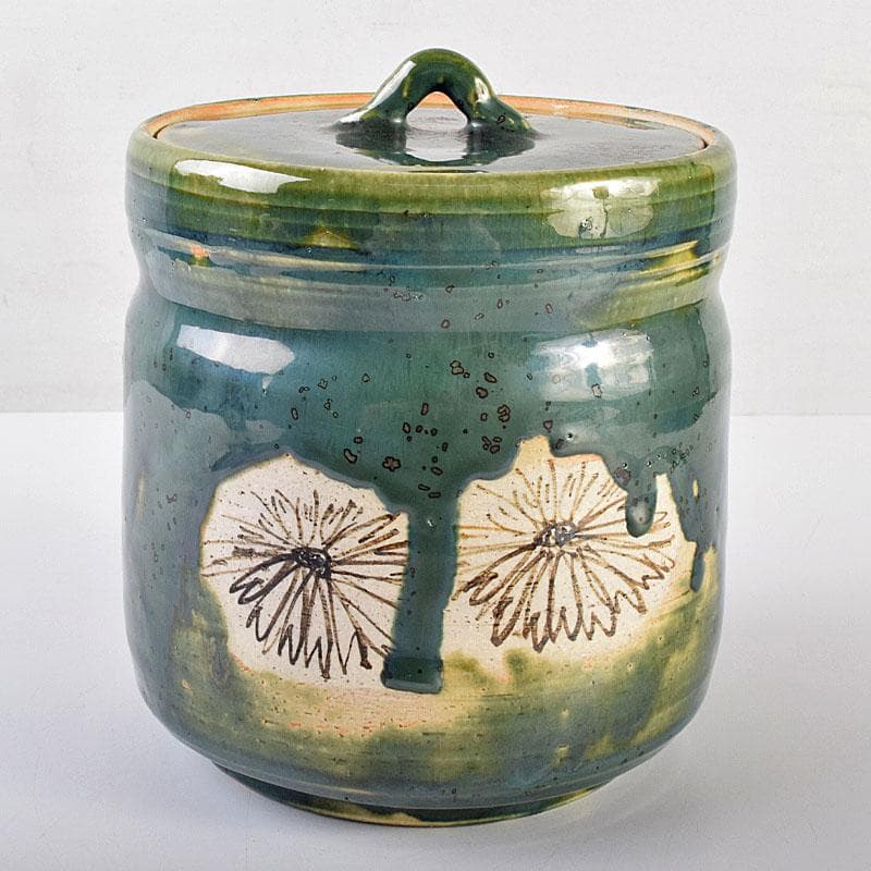 北大路魯山人作　織部焼　青織部　花文　水指　荒川豊蔵極め箱　M　R7589B