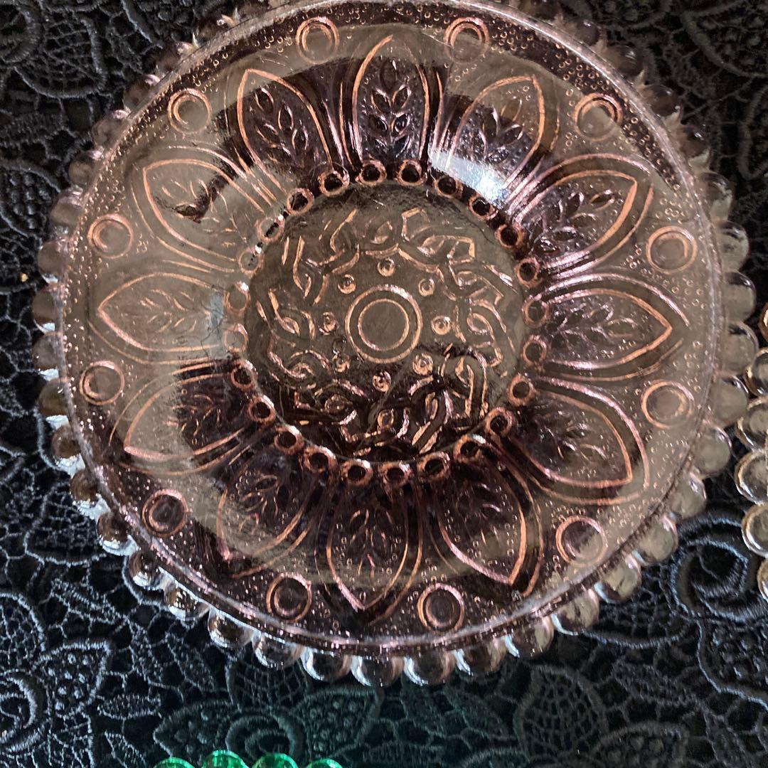 明治末期から大正初期　ミニプレスプレート　ウランガラス 4枚セット