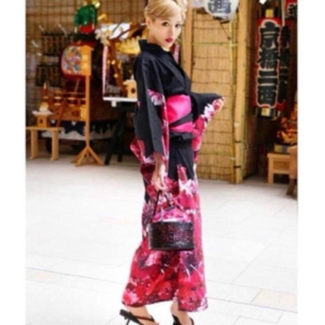 Rady レディー　浴衣　リゾートフラワー　リゾフラ　ブラック　黒　帯　ピンク