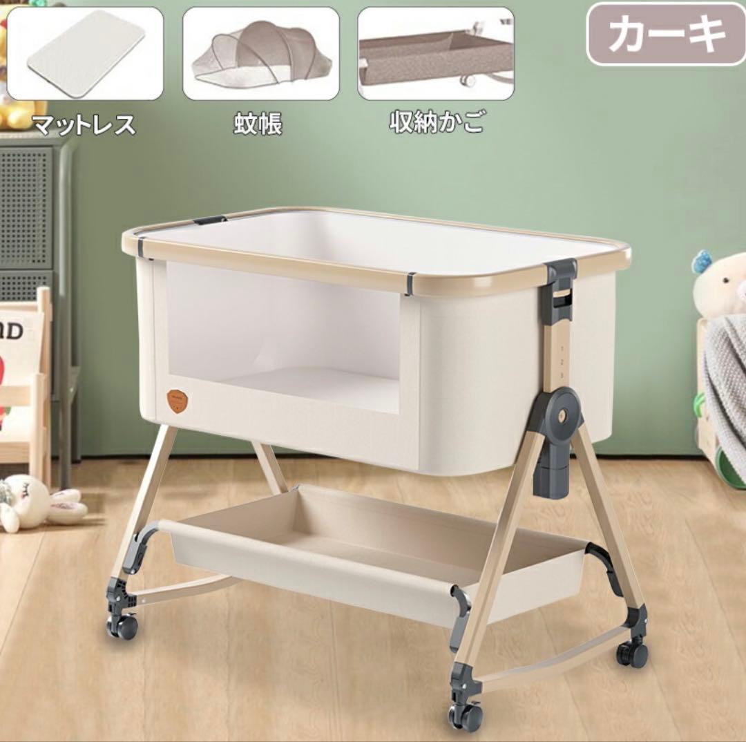 現在完売中 大人気 ミニ ベビーベッド HZDMJ カーキ 揺りかご機能付き