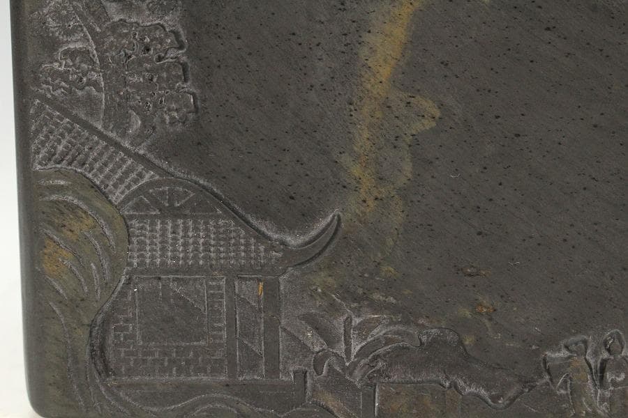 中国美術 文房具 端渓 硯 刻 庭園 箱付(K-LC730)
