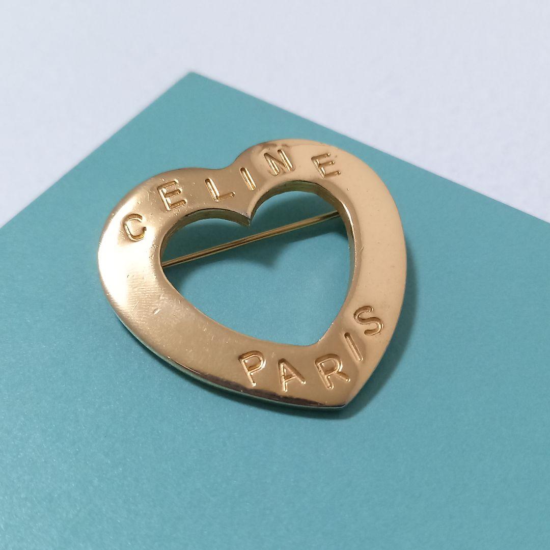 ●良品●　CELINE　セリーヌ　ブローチ　ハート　刻印　ヴィンテージ　ゴールド
