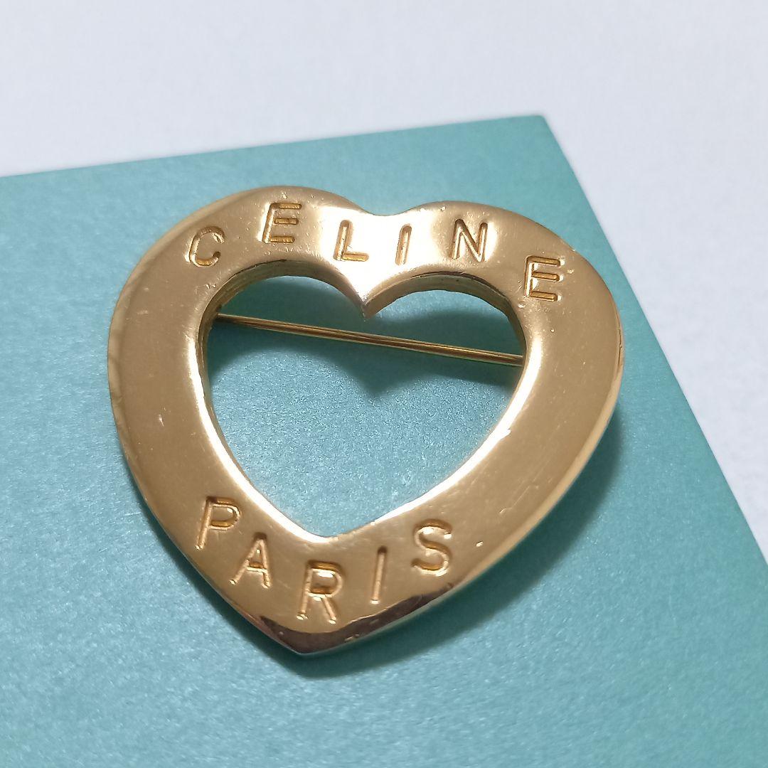 ●良品●　CELINE　セリーヌ　ブローチ　ハート　刻印　ヴィンテージ　ゴールド