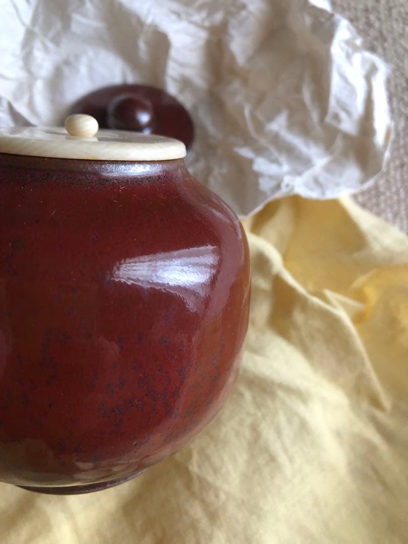 鉄砂　茶入　安東五　氏作　共箱入　替蓋付き