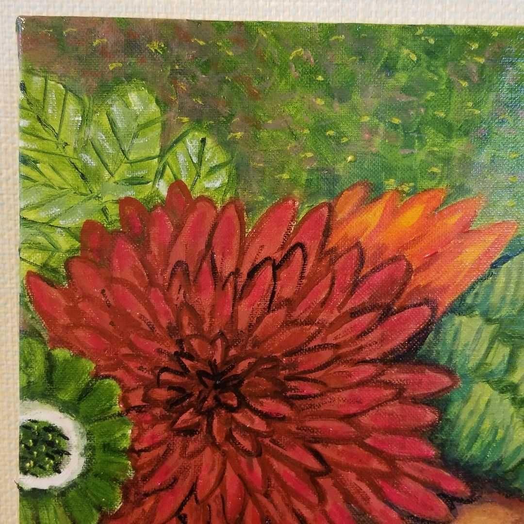 油絵　花冠の犬