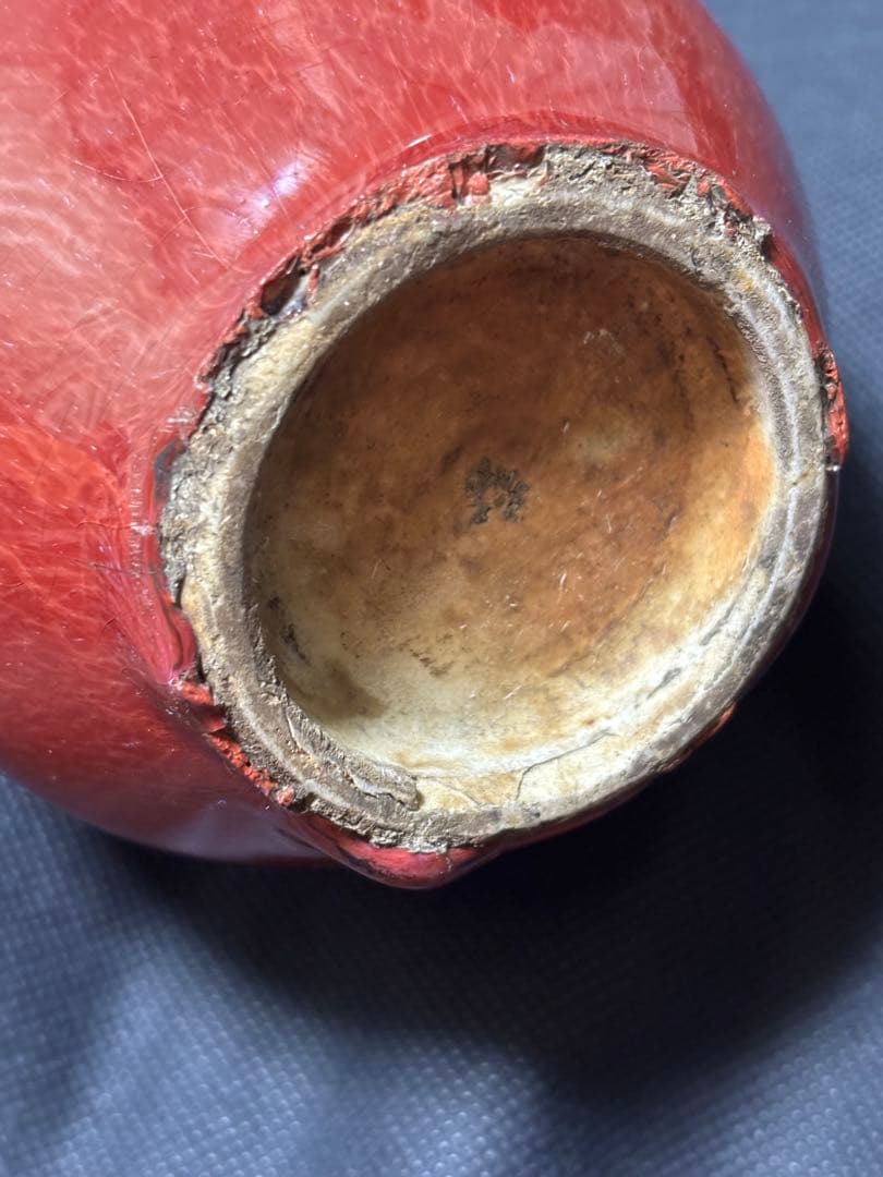 中国古美術品　清の時代　紅釉　天球瓶　花瓶　高さ約18cm