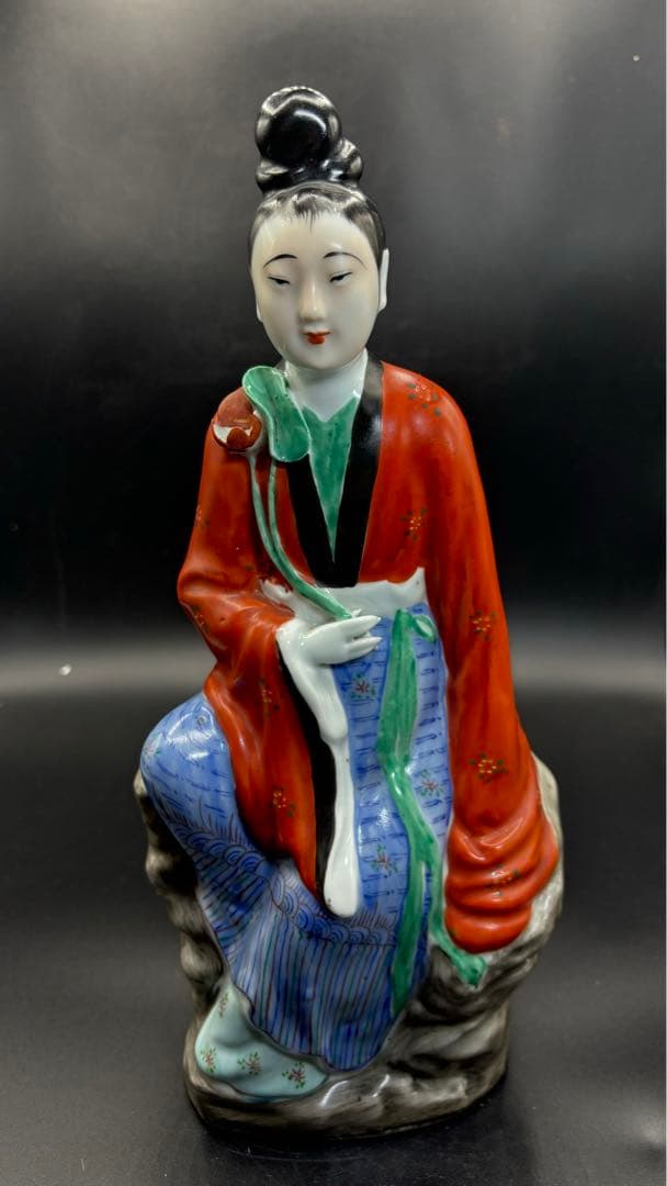 中国美術 古玩 色絵陶人形 陶器人形 高さ約33cm 置物 オブジェ 古董品