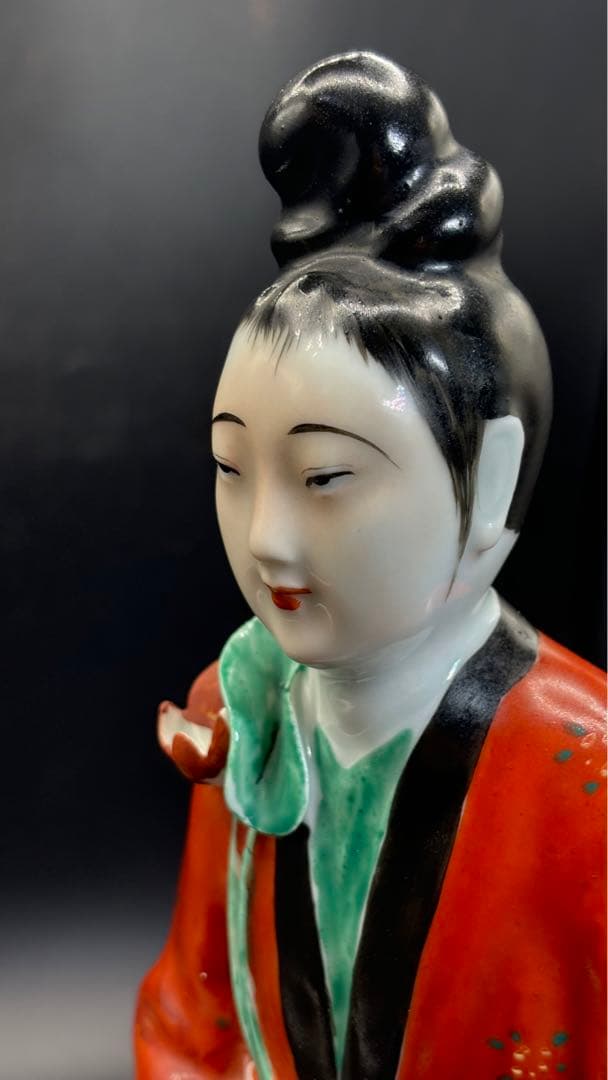 中国美術 古玩 色絵陶人形 陶器人形 高さ約33cm 置物 オブジェ 古董品