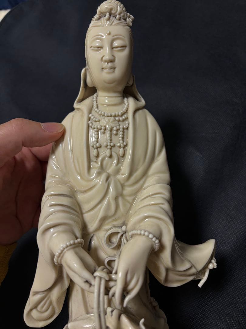 中国古美術　明の時代　徳化窯　白磁観音菩薩像 何朝宗　34cm