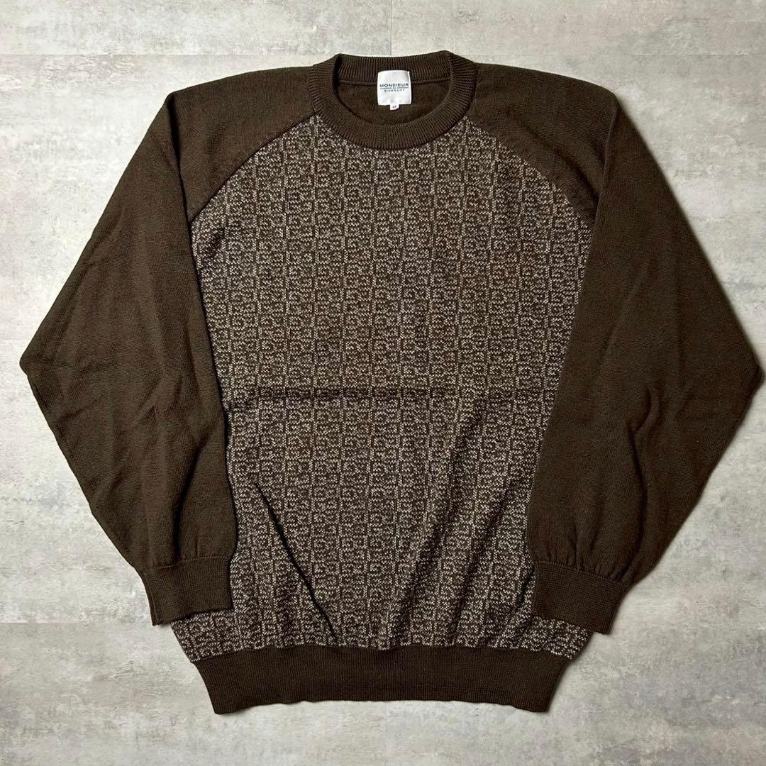 80s Monsieur givenchy ジバンシイ モノグラム柄ニット 総柄