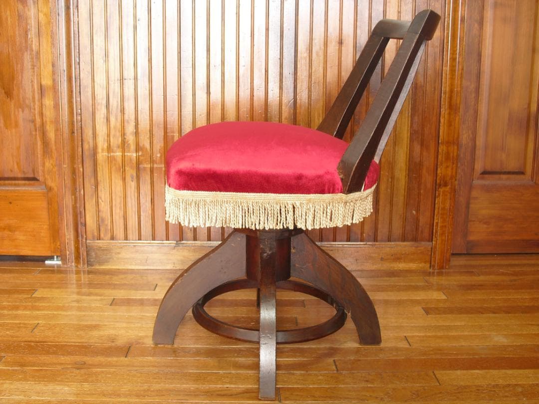 アンティーク ドクターチェア☆木製 回転椅子☆手触り良いベルベット/ビロード張り