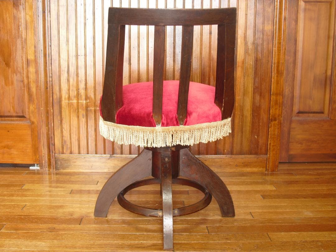 アンティーク ドクターチェア☆木製 回転椅子☆手触り良いベルベット/ビロード張り