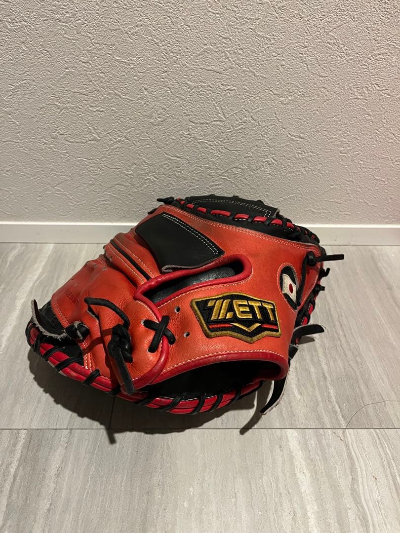 【美品】ZETT 軟式 キャッチャーミット 赤黒 プロステイタス