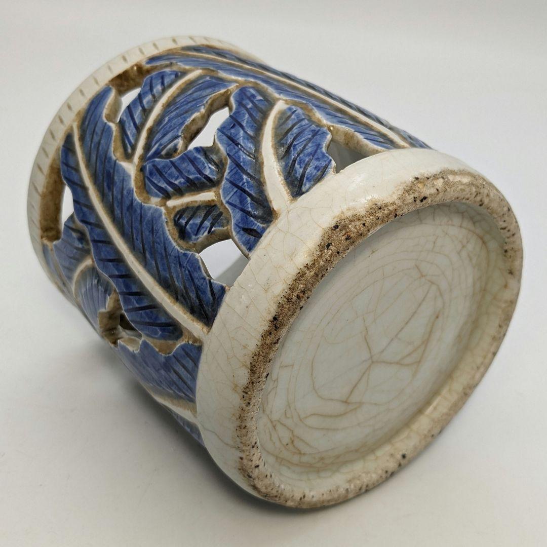 李朝 白磁染付筆筒 高麗白磁 李氏朝鮮 文房具 書道具 ペン立て 筆立て 置物