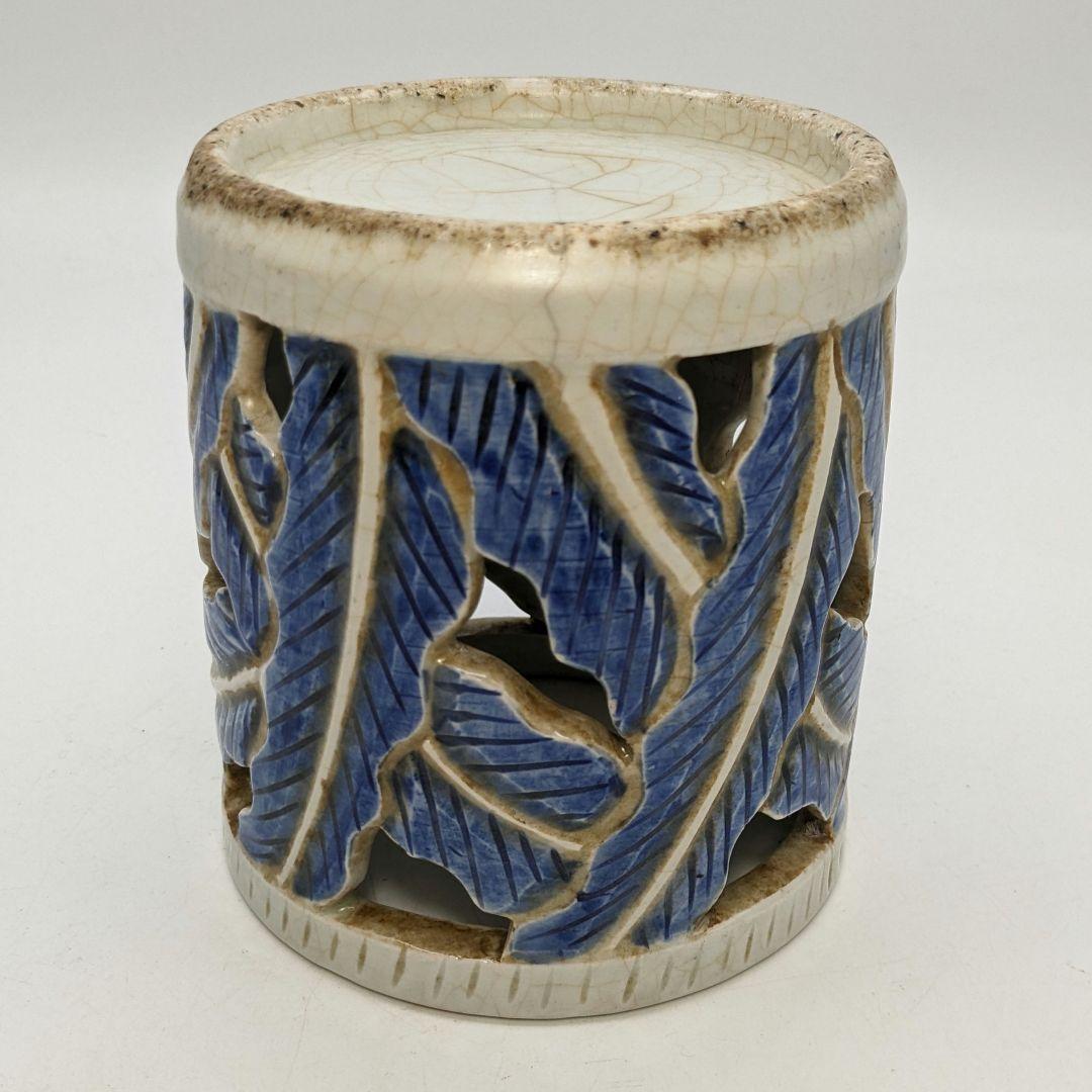 李朝 白磁染付筆筒 高麗白磁 李氏朝鮮 文房具 書道具 ペン立て 筆立て 置物