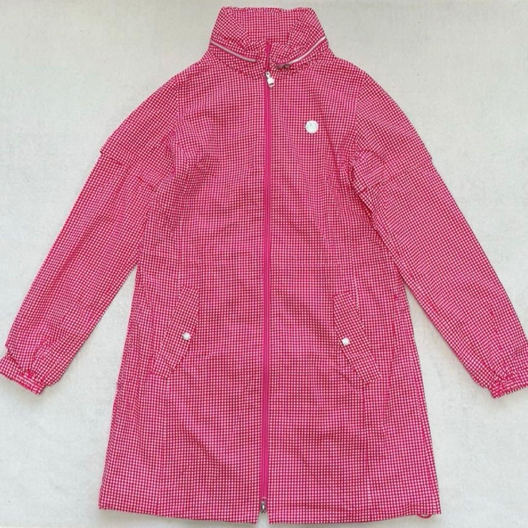 新品　近年　アダバット　2WAY レインワンピース　ピンク チェック　フード