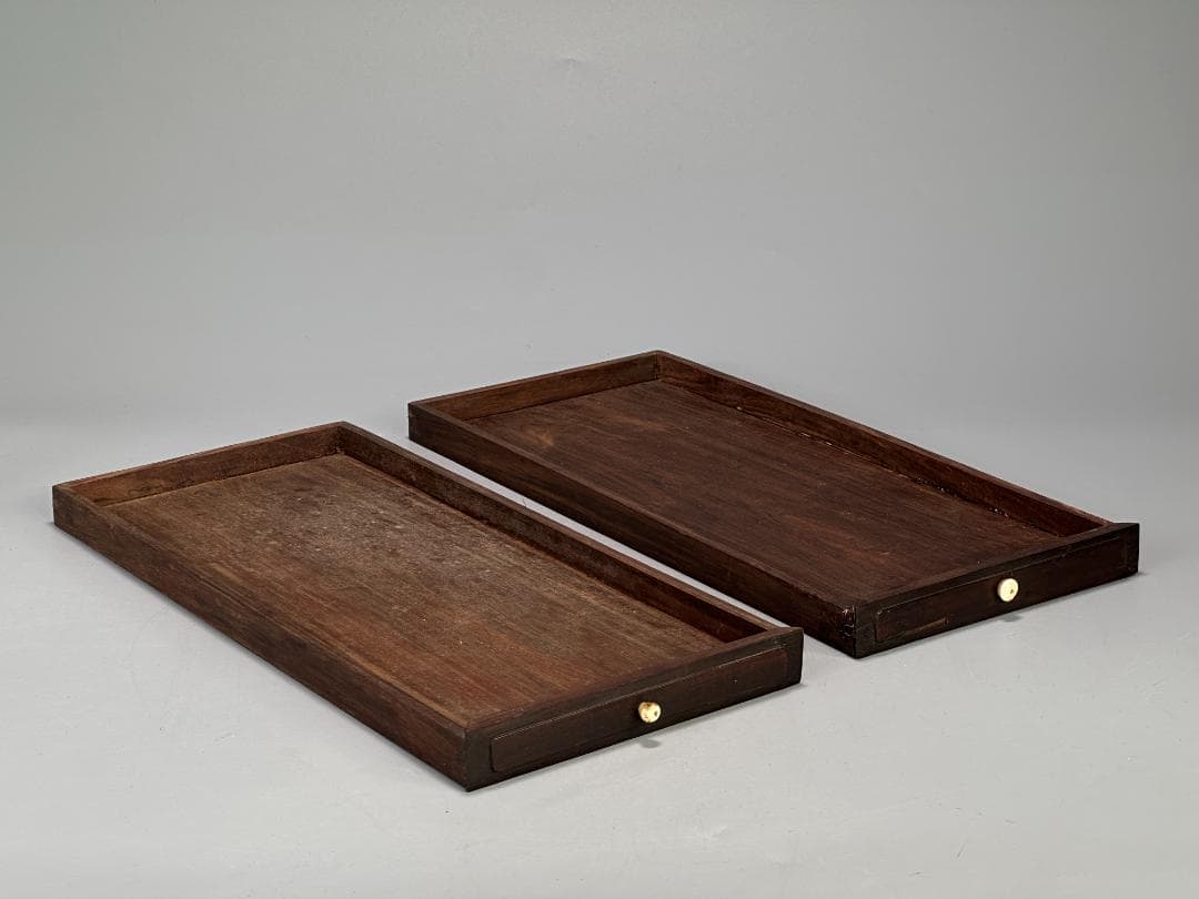 中国美術　清時代 花梨木　螺鈿嵌　双龍文　茶盤　引き出し付　書斎道具　李朝螺鈿