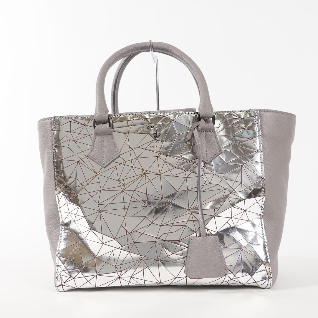 【未使用✨】ADMJ ハンドバッグ タグ付き レザー シルバー×グレー