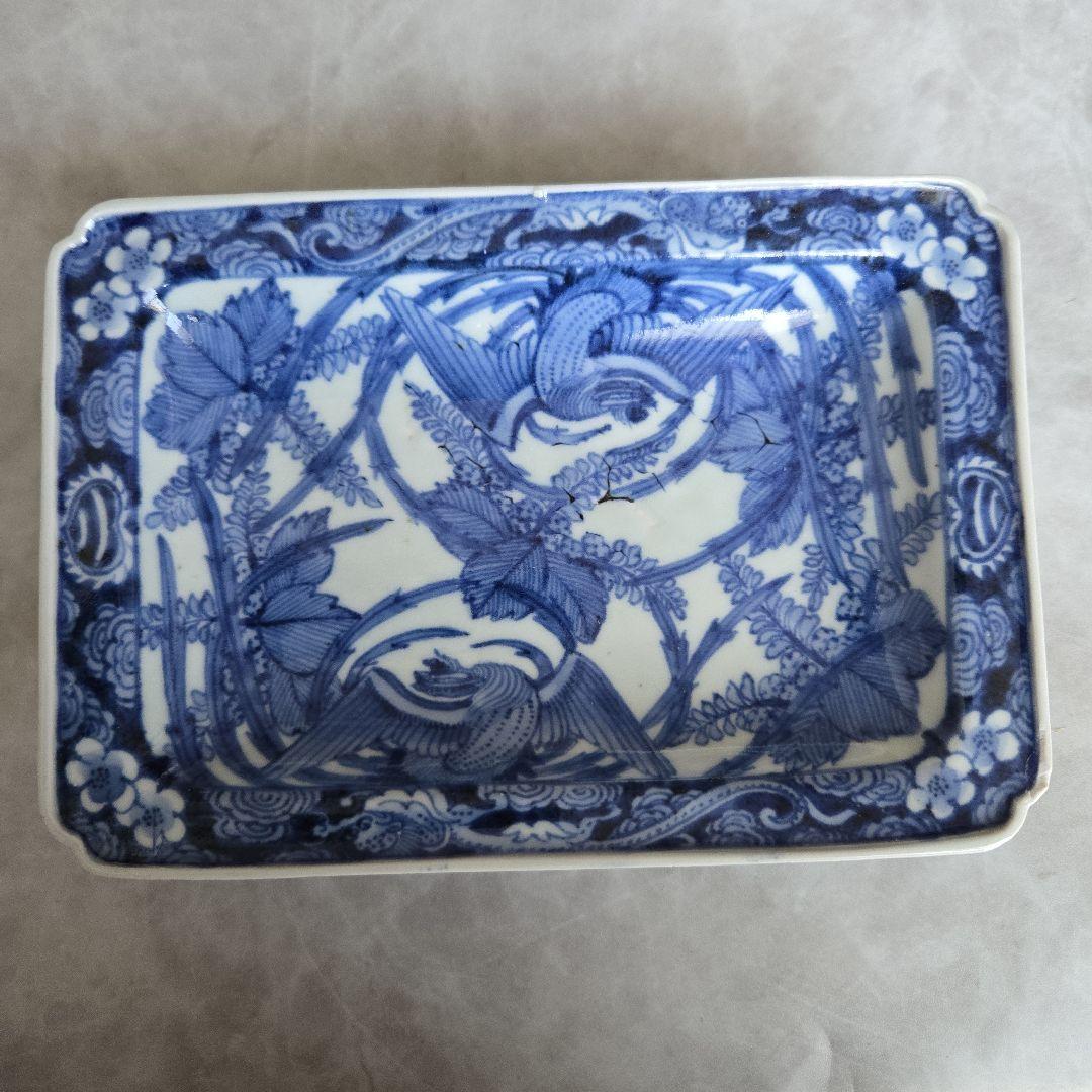 古伊万里　鳳凰　桐　染付　角皿　江戸時代　骨董　金直し　金継ぎ　アンティーク