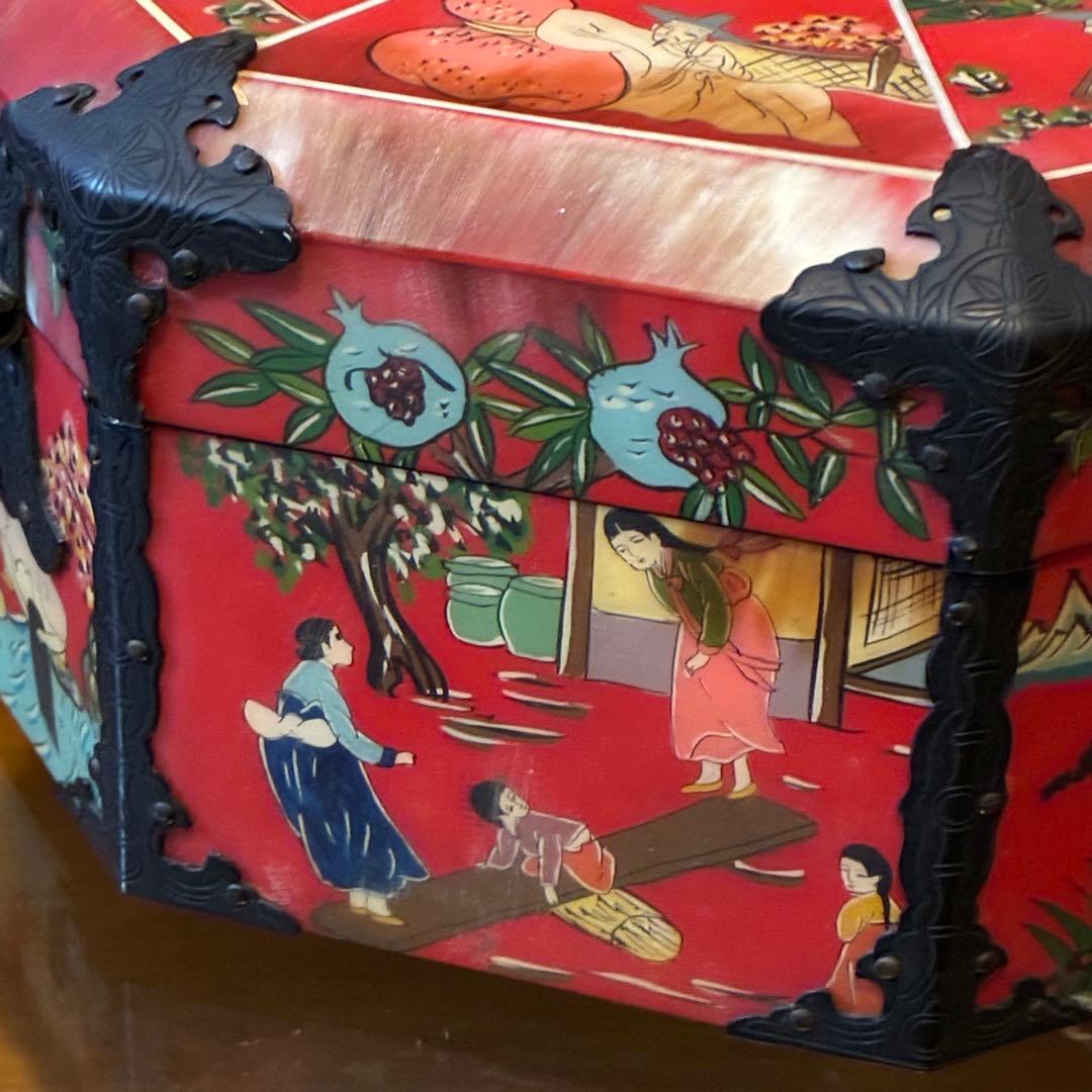 ヴィンテージ 中国　宝石箱　ジュエリーボックス　八角形　レア　赤