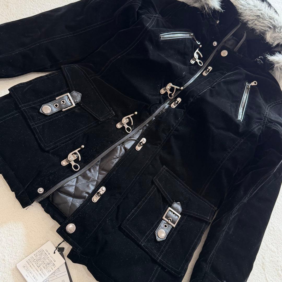 00s Y2K ファイヤーマンジャケット　ベロア　黒　ファー　お兄系　タグ付　M