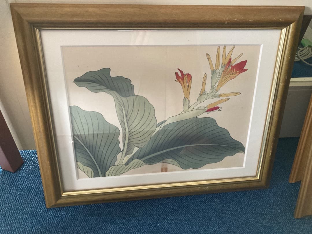 アンティーク　版画日本画 花・植物・果実の絵 4点セット