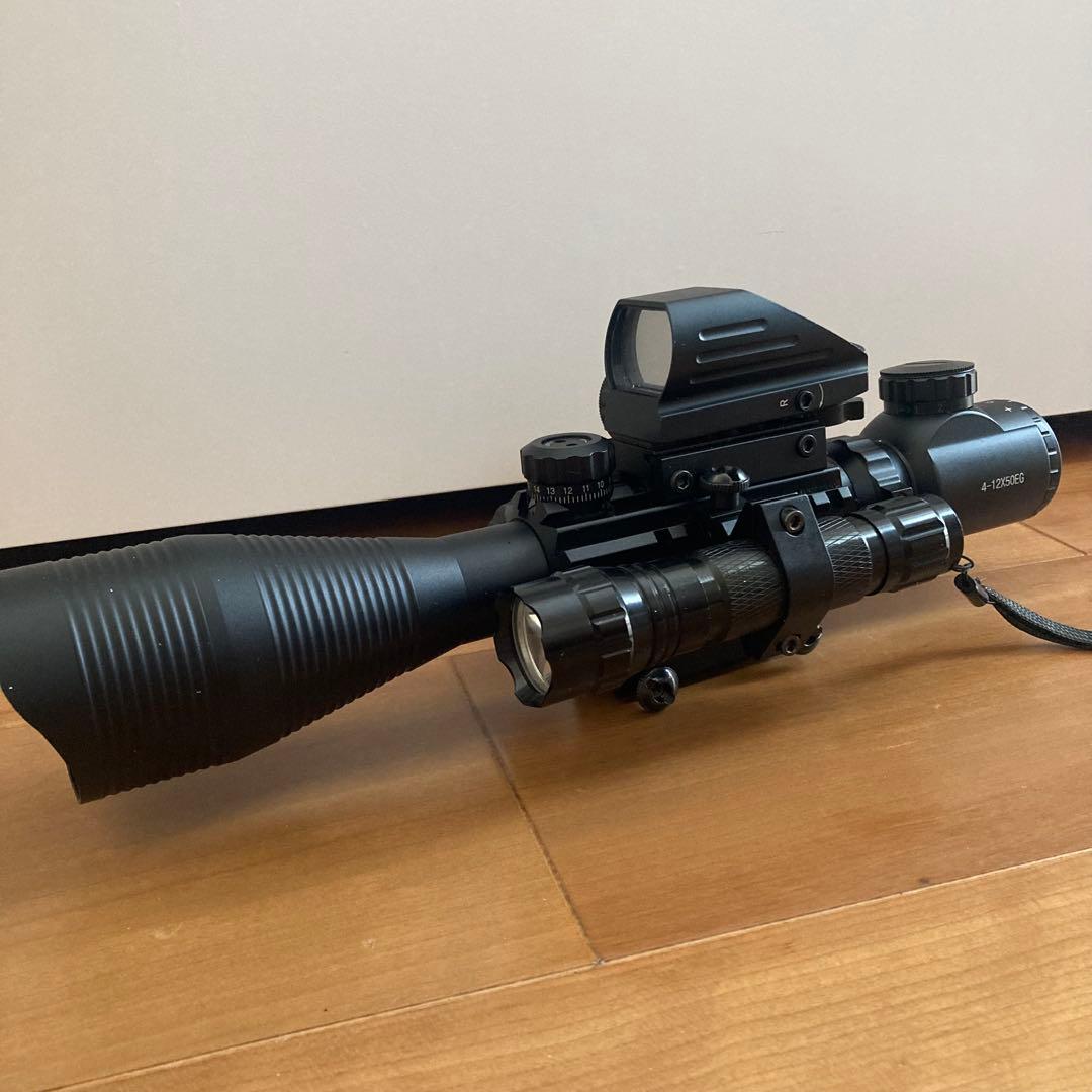 4-12x50トリプルレール ライフルスコープ＋ドットサイト＋高輝度LEDライト
