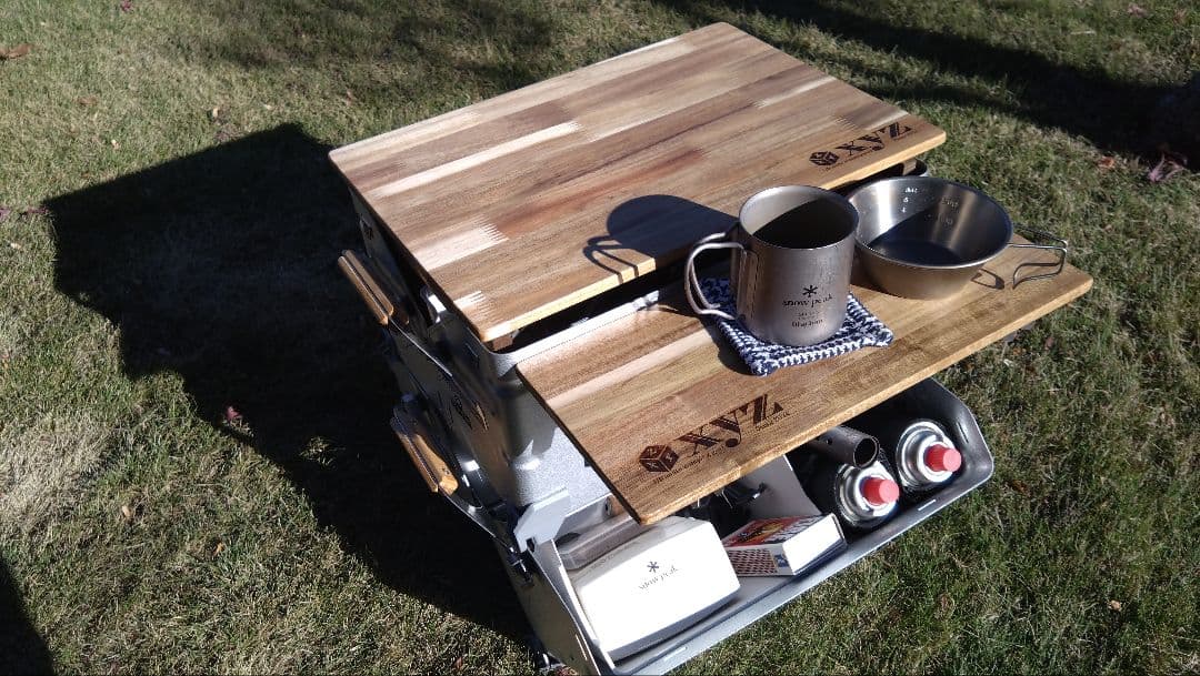 スノーピーク　シェルフコンテナ25用　スライド天板＆サイドテーブル＆サイドバー①