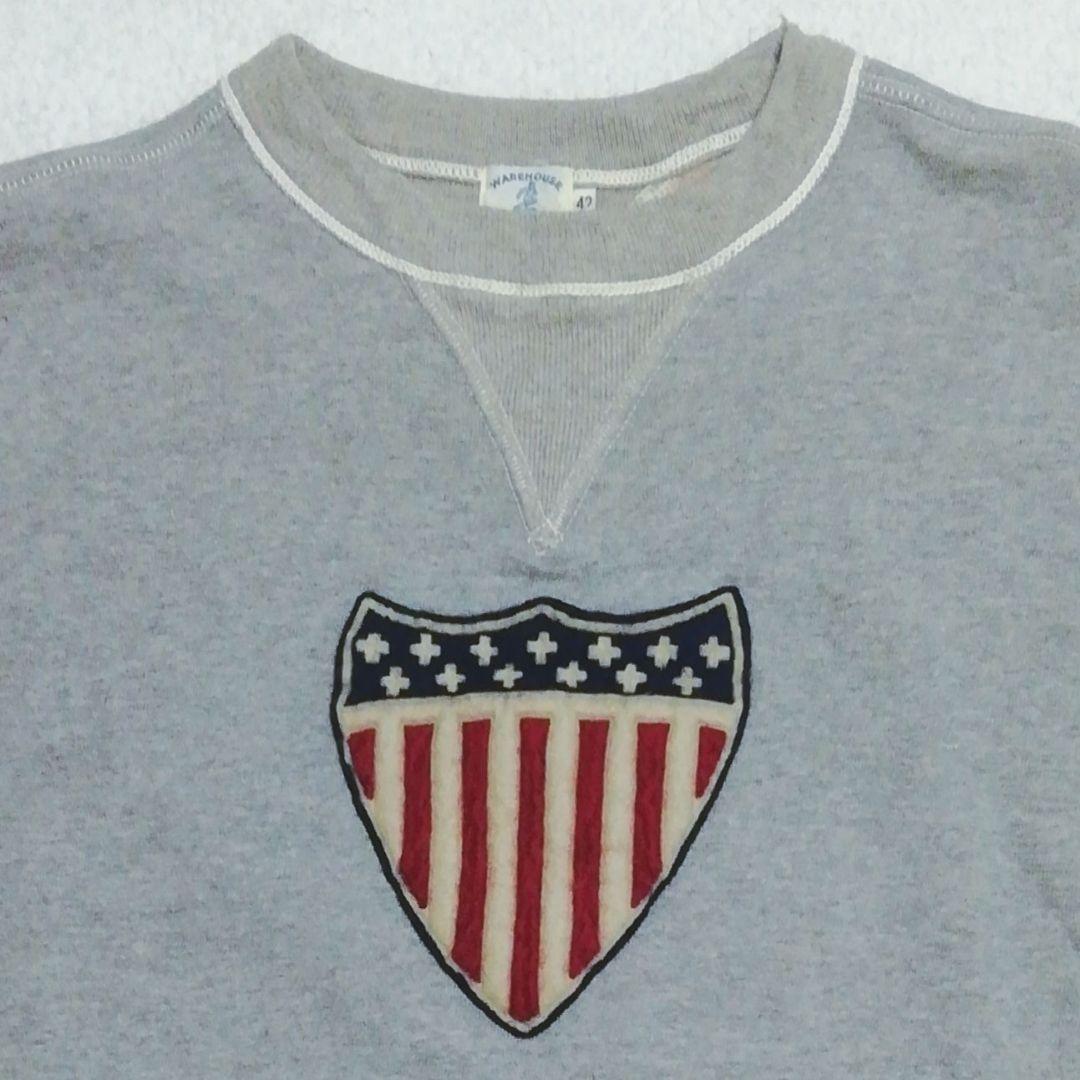 美品WAREHOUSE 直営店限定 USA国章旗ワッペン裏起毛スウェット(42)
