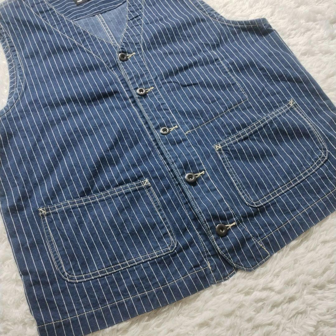希少☆美品☆Schott　デニムベスト　ヒッコリー　ストライプ　XL　青　ブルー