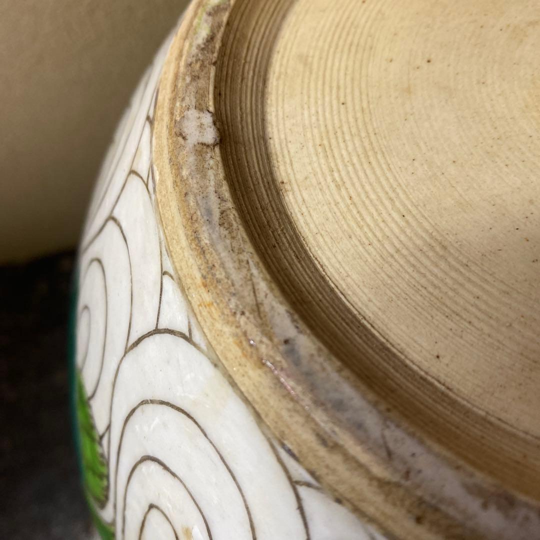 中国古玩　春白菜図水蓮鉢