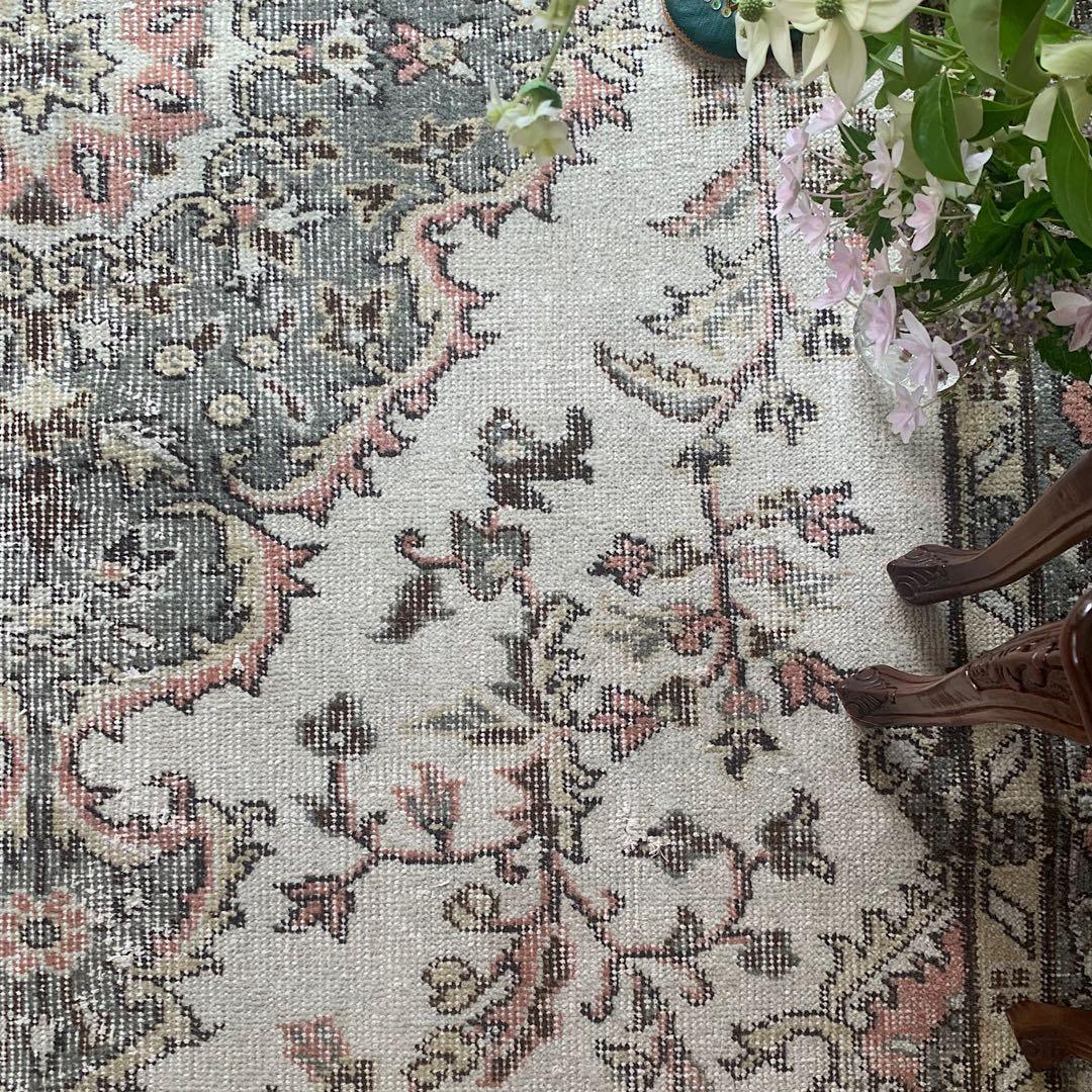 トルコヴィンテージラグ　超大判　272×158 ペールピンク　モスグレーグリーン