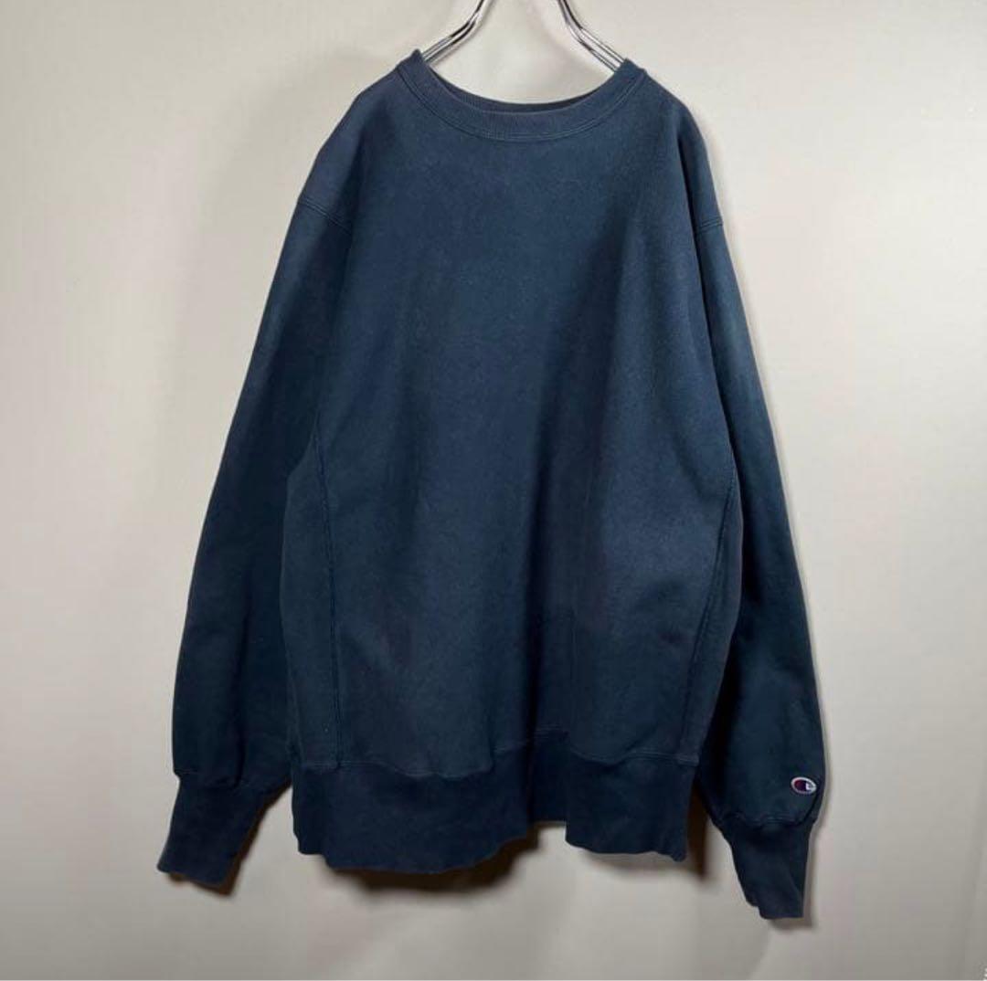 90s 目無し XL 紺色 無地 チャンピオン リバースウィーブ スウェット