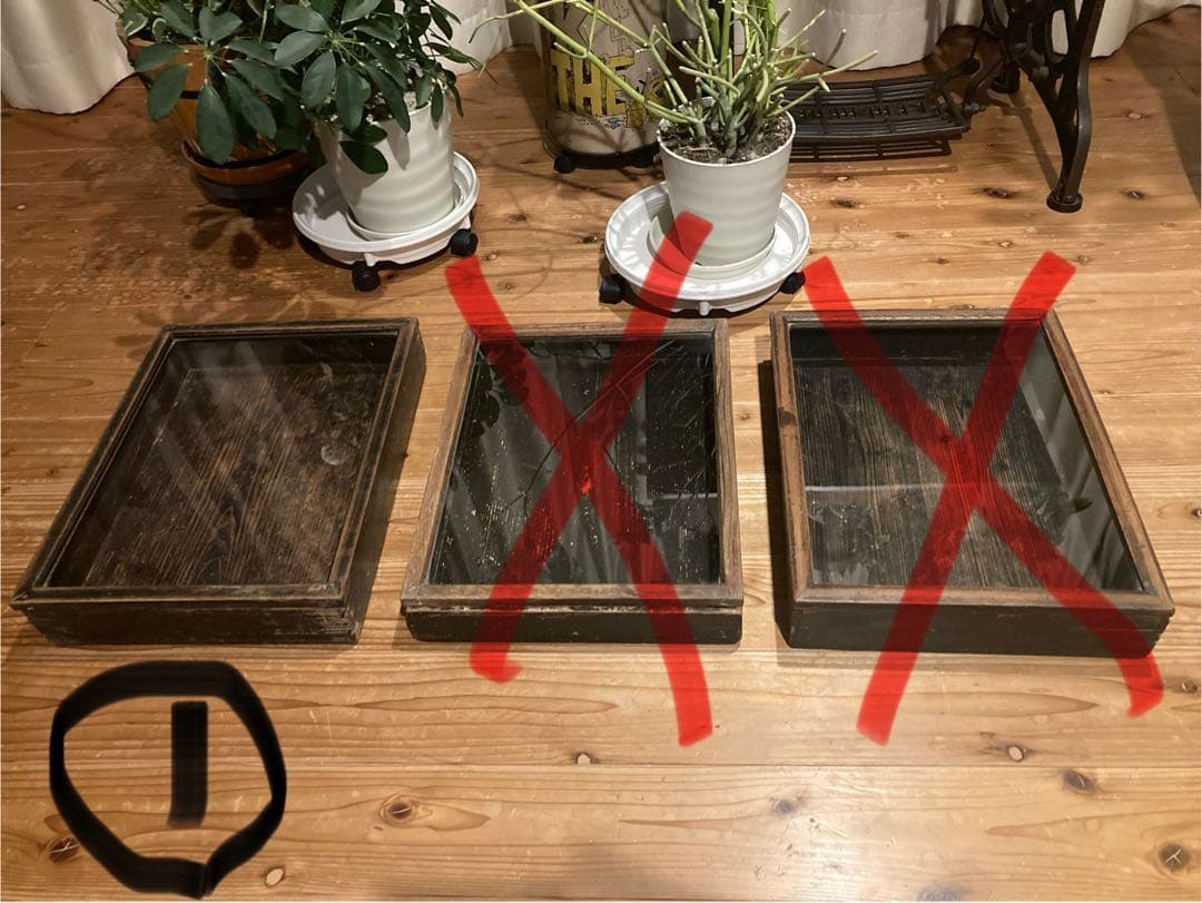 アンティーク　古い木製ガラスケース　お菓子ケース　収納箱3台 ③