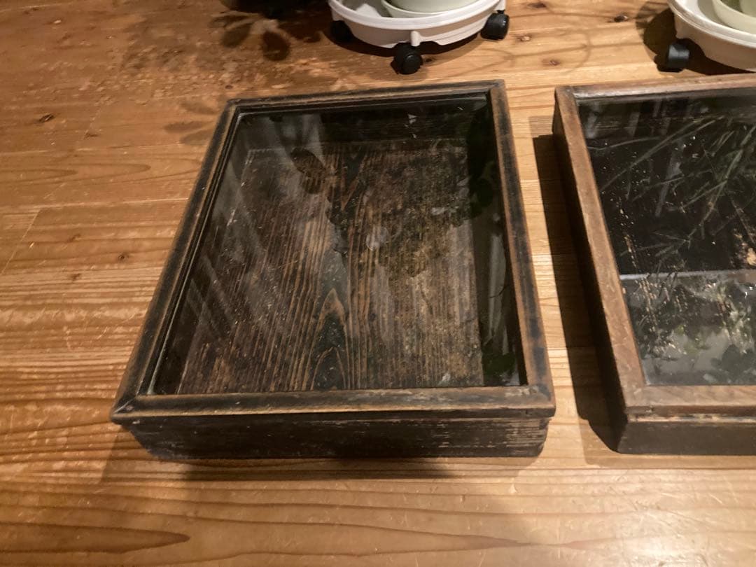 アンティーク　古い木製ガラスケース　お菓子ケース　収納箱3台 ③