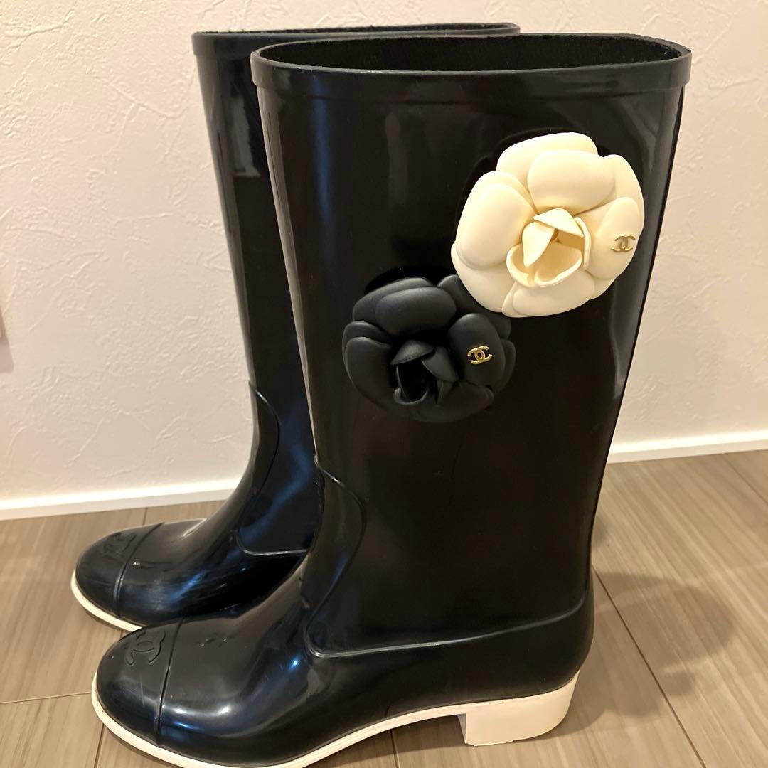 CHANEL カメリア　レインブーツ　長靴　サイズ39