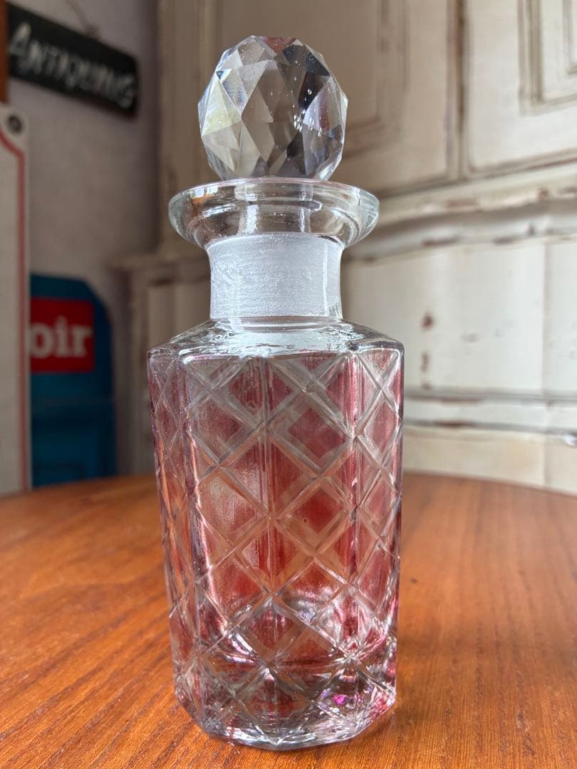 フランス　アンティーク　ガラス　パフューム　ボトル　香水瓶　レッド　ダミエ　レア